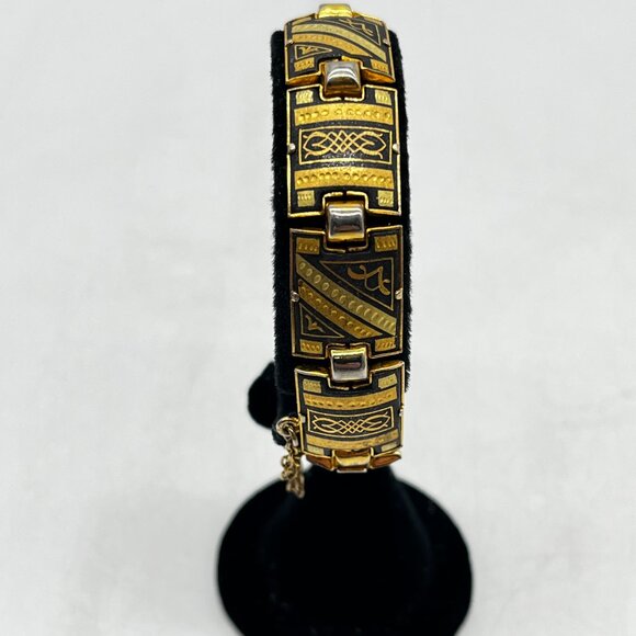 Vintage Gold  and Black Tone Spanish Damascene Bracelet - Picture 3 of 6